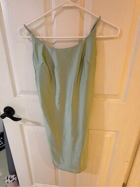 Iris Satin Slip Midi Dress in Sage Green